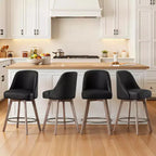 Lot de 4 tabourets de bar pivotants Bekrvio de 66 cm avec dossiers et pieds en bois, tabourets de bar rembourrés en tissu lin/cuir PU pour îlot de cuisine