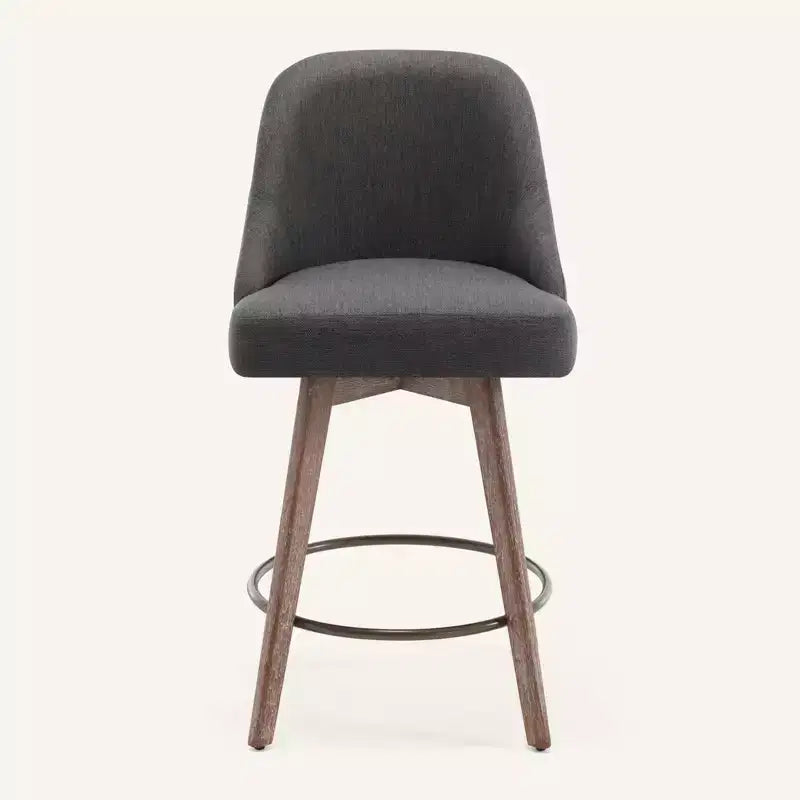 Lot de 4 tabourets de bar pivotants Bekrvio de 66 cm avec dossiers et pieds en bois, tabourets de bar rembourrés en tissu lin/cuir PU pour îlot de cuisine