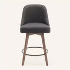 Lot de 4 tabourets de bar pivotants Bekrvio de 66 cm avec dossiers et pieds en bois, tabourets de bar rembourrés en tissu lin/cuir PU pour îlot de cuisine