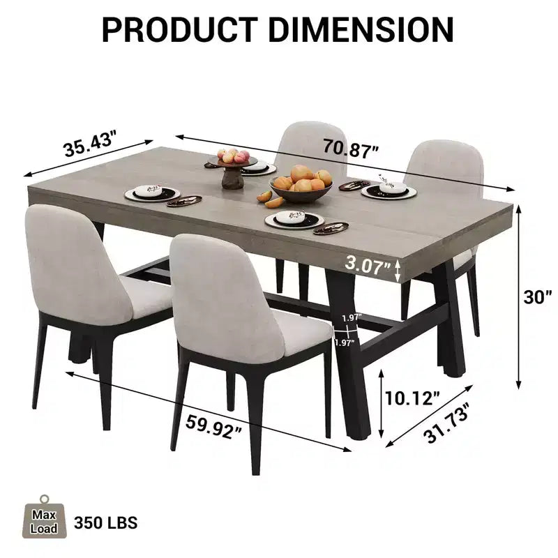 71 Table de salle à manger pour 6 à 10 personnes, table de cuisine rectangulaire de style ferme moderne, avec pieds réglables et cadre en métal robuste, pour salle à manger, salon, sans chaise