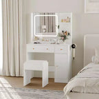 Coiffeuse avec miroir, grande table de maquillage de 94 cm avec tiroirs et tabouret, coiffeuse moderne pour petite chambre à coucher
