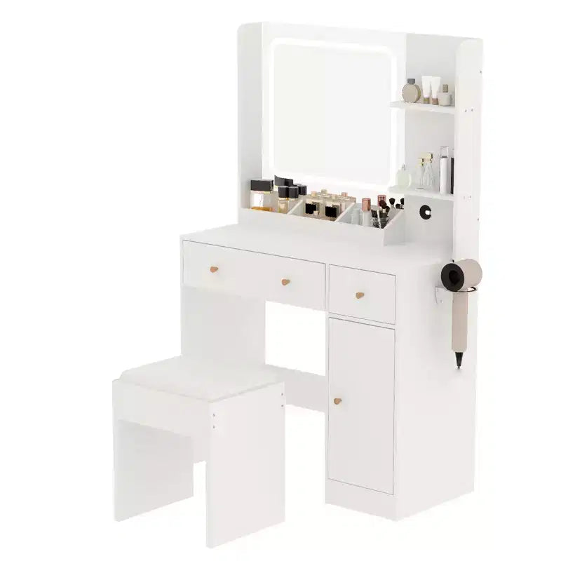 Coiffeuse avec miroir, grande table de maquillage de 94 cm avec tiroirs et tabouret, coiffeuse moderne pour petite chambre à coucher
