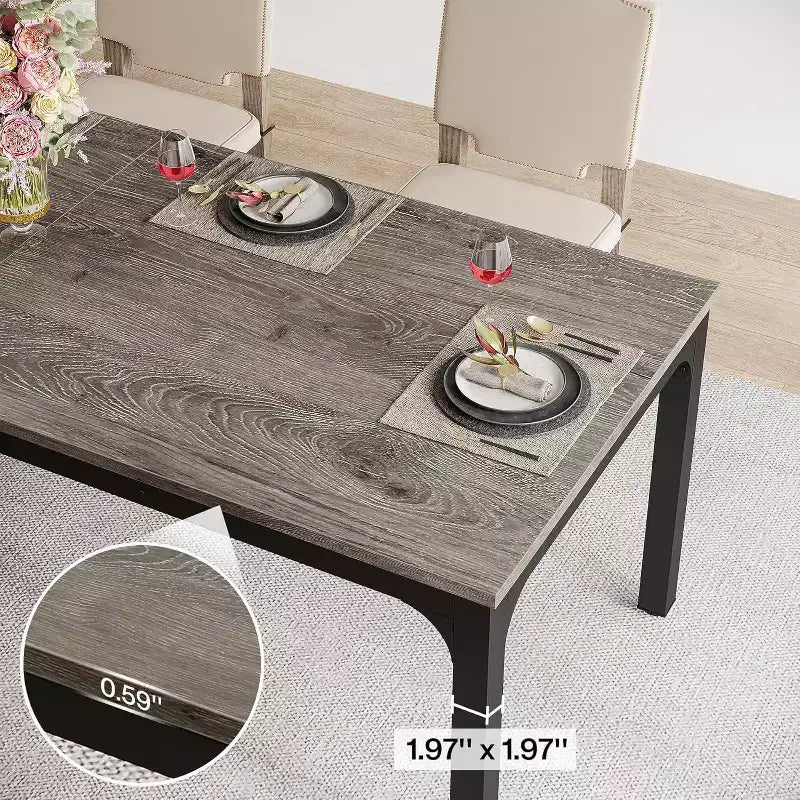 Grande table de collaboration rectangulaire en bois Okak Farmhouse, longue table de salle à manger moderne pour salle à manger, coin petit-déjeuner