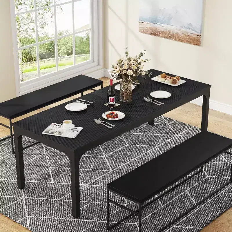 Grande table de collaboration rectangulaire en bois Okak Farmhouse, longue table de salle à manger moderne pour salle à manger, coin petit-déjeuner