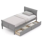 Cadre de lit double Costway avec 2 tiroirs de rangement Lit plateforme en bois avec tête de lit Beige/Blanc