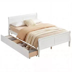 Cadre de lit double Costway avec 2 tiroirs de rangement Lit plateforme en bois avec tête de lit Beige/Blanc