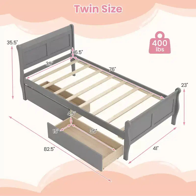 Cadre de lit double Costway avec 2 tiroirs de rangement Lit plateforme en bois avec tête de lit Beige/Blanc
