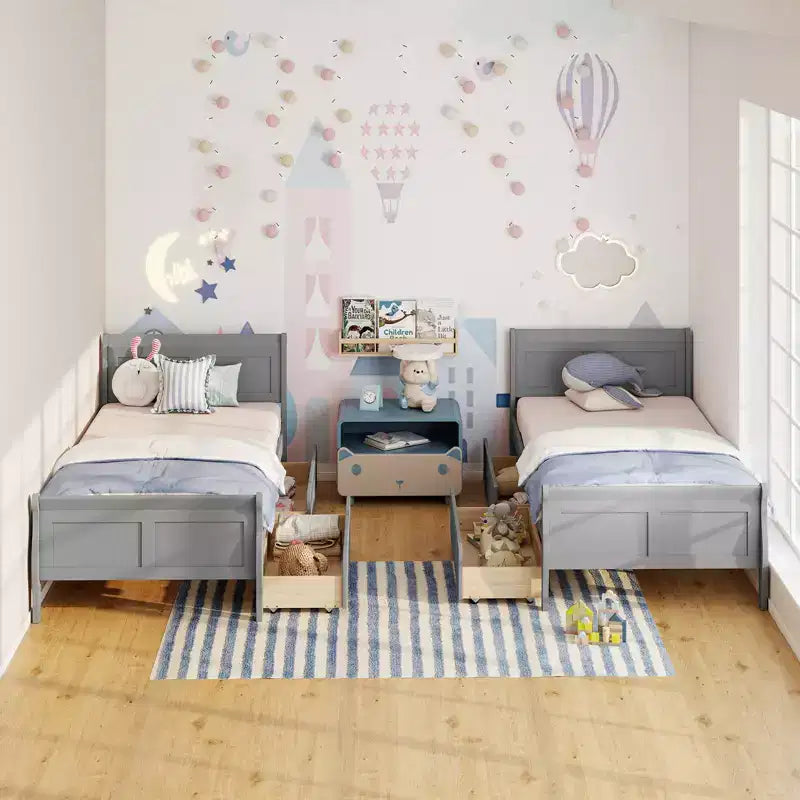 Cadre de lit double Costway avec 2 tiroirs de rangement Lit plateforme en bois avec tête de lit Beige/Blanc