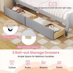 Cadre de lit double Costway avec 2 tiroirs de rangement Lit plateforme en bois avec tête de lit Beige/Blanc