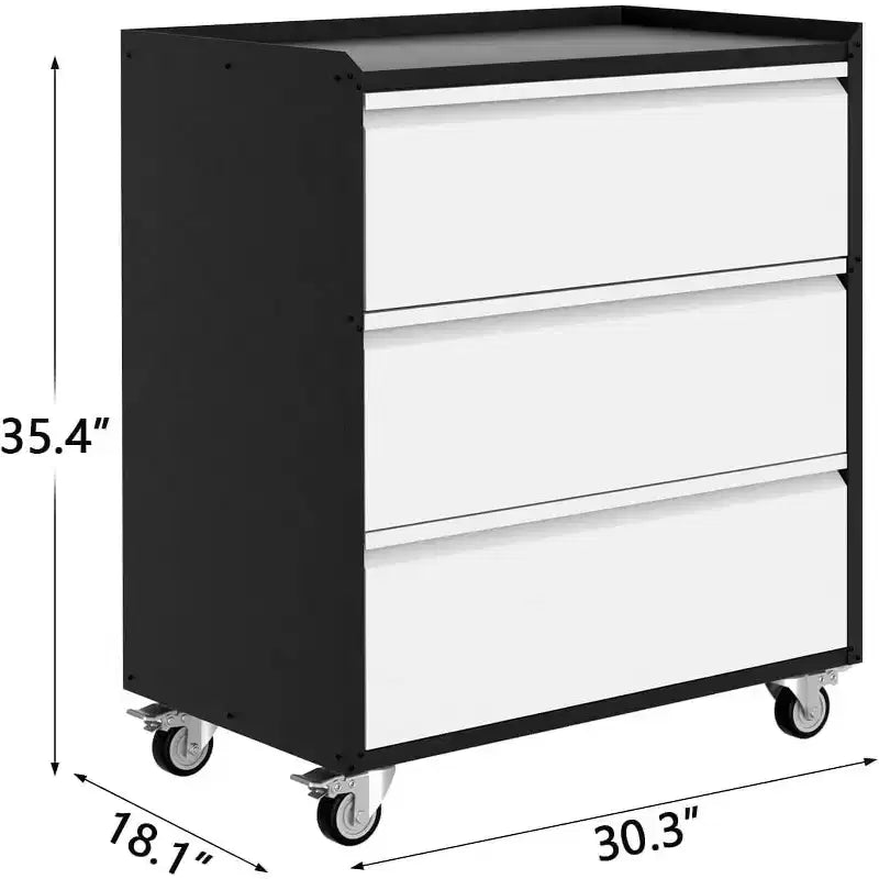 Armoire de rangement métallique à 3 tiroirs sur roulettes, Chariot à outils roulant robuste, Servante d'atelier mobile pour Garage, Atelier, Maison, Bureau, Gris