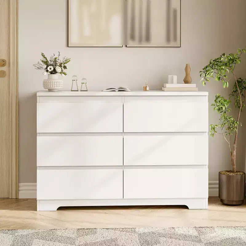 Commode à 6 tiroirs pour chambre à coucher, commode en bois de 120 cm de large, organisateur de rangement, meuble TV pour salon, couloir, entrée