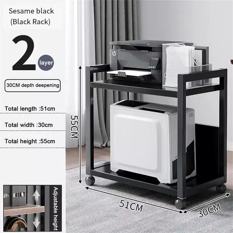 Pied de tour d'ordinateurSupport d'imprimante grand formatChariot de support en métal sous le bureau avec roues pivotantes à 360°, table d'imprimante mobile pour la maison et le bureau