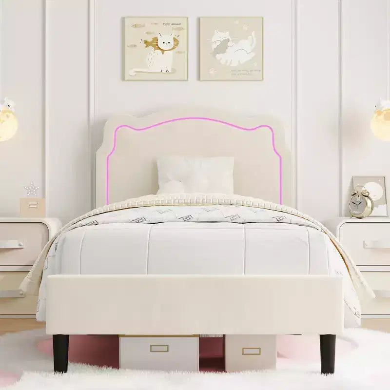 Cadre de lit double en velours COZONY avec tête de lit réglable, lit plateforme de princesse avec lattes en bois, aucun sommier tapissier requis