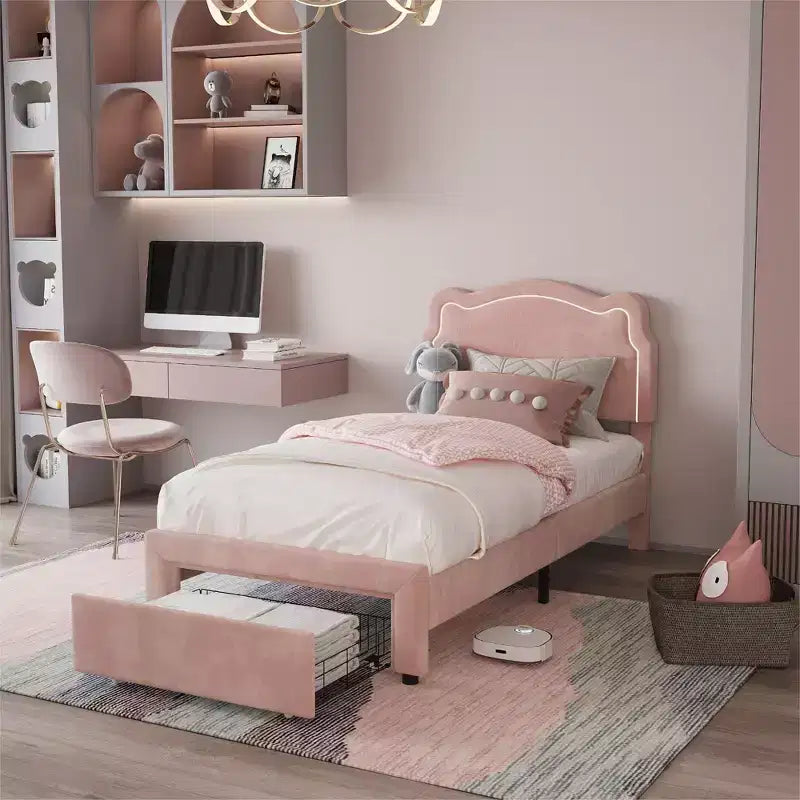 Cadre de lit double en velours COZONY avec tête de lit réglable, lit plateforme de princesse avec lattes en bois, aucun sommier tapissier requis