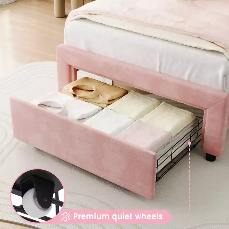 Cadre de lit double en velours COZONY avec tête de lit réglable, lit plateforme de princesse avec lattes en bois, aucun sommier tapissier requis