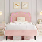 Cadre de lit double en velours COZONY avec tête de lit réglable, lit plateforme de princesse avec lattes en bois, aucun sommier tapissier requis