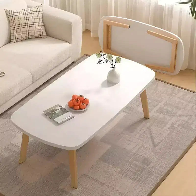 Table basse pliable Acekool, finition bois, design pliant peu encombrant, 80x50x44 cm, rangement facile, grain de bois