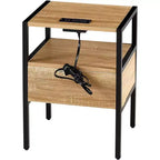 Table de chevet Acekool en rotin avec station de charge, tiroir et étagère ouverte, table d'appoint compacte pour chambre et salon, naturelle