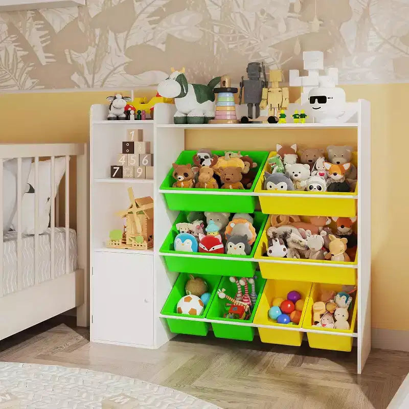 Meuble de rangement pour jouets pour enfants avec 8 bacs amovibles et étagère, grande malle à jouets pour salle d'étude, chambre à coucher, chambre d'enfant, salle de classe et nurserie