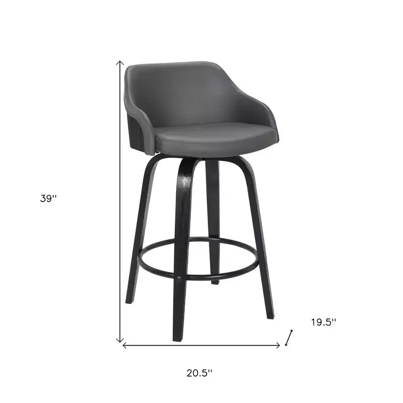 Chaise de bar HomeRoots pivotante à dossier bas en fer gris et noir, hauteur comptoir, 76 cm