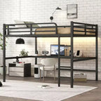 Lit mezzanine en métal double XL avec prise de courant et éclairage LED, peu encombrant, réduction du bruit, noir