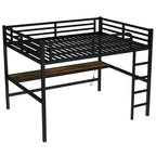 Lit mezzanine en métal double XL avec prise de courant et éclairage LED, peu encombrant, réduction du bruit, noir