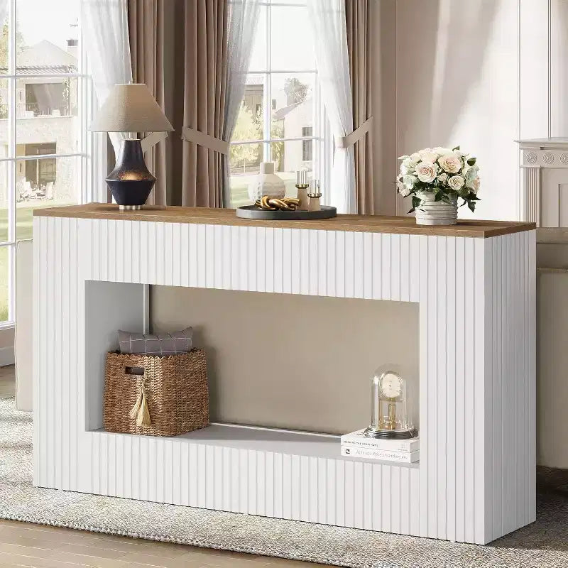 Console de télévision moderne Lantine, table d'entrée de 140 cm en bois avec rangement, table de canapé étroite et longue derrière le canapé pour le salon, le couloir