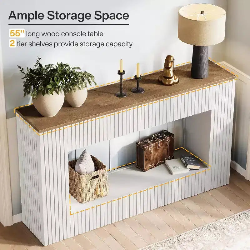 Console de télévision moderne Lantine, table d'entrée de 140 cm en bois avec rangement, table de canapé étroite et longue derrière le canapé pour le salon, le couloir