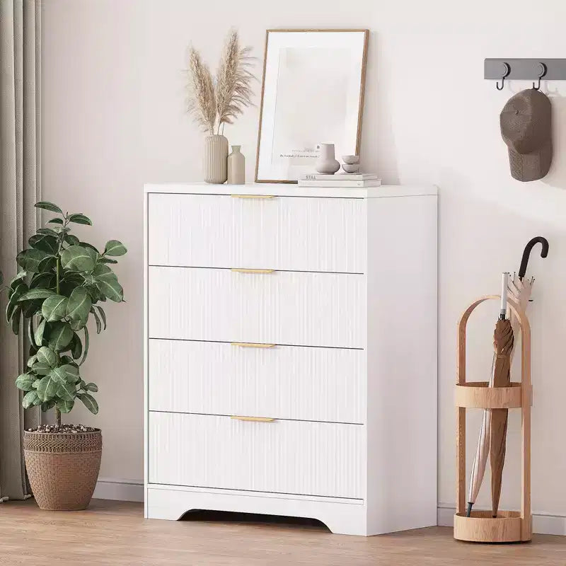 Commode 4 tiroirs pour chambre à coucher, commode en bois de 80 cm de large avec poignées dorées, organisateur de rangement, commode de placard pour chambre à coucher ou couloir