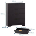 Commode 4 tiroirs pour chambre à coucher, commode en bois de 80 cm de large avec poignées dorées, organisateur de rangement, commode de placard pour chambre à coucher ou couloir