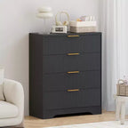 4 Drawer Dresser for Bedroom, 31.5W Wooden Chest of Drawers with Gold Handle, Storage Dresser Organizer, Closet Dresser for Bedroom Hallway