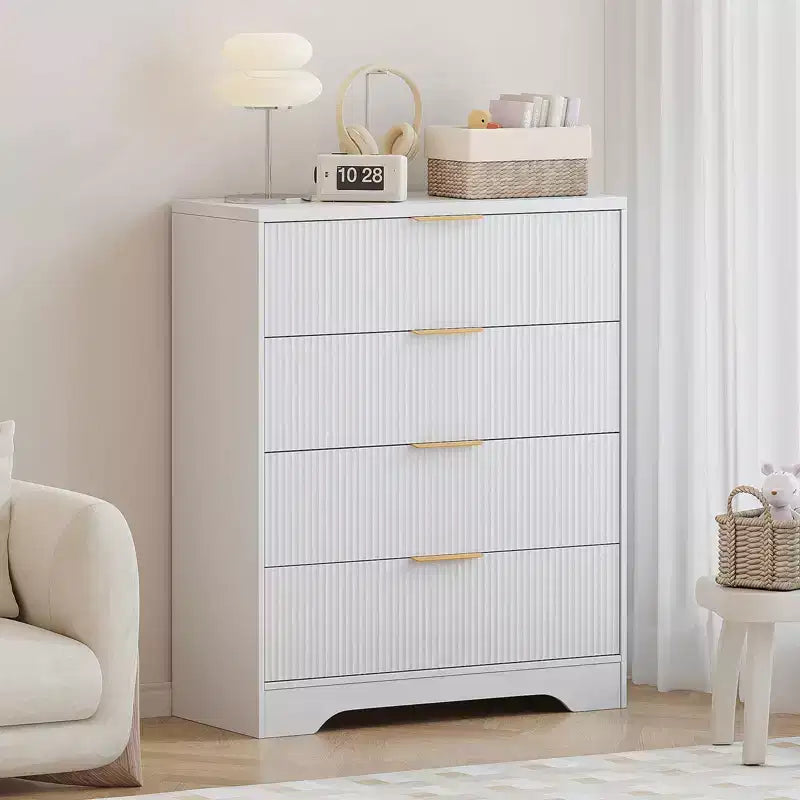 Commode 4 tiroirs pour chambre à coucher, commode en bois de 80 cm de large avec poignées dorées, organisateur de rangement, commode de placard pour chambre à coucher ou couloir