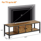 Meuble TV, Meuble TV rustique avec 2 espaces de rangement fermés et compartiment ouvert, Table de meuble TV en bois avec pieds réglables, Centre de divertissement multimédia