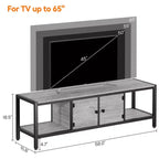 Meuble TV, Meuble TV rustique avec 2 espaces de rangement fermés et compartiment ouvert, Table de meuble TV en bois avec pieds réglables, Centre de divertissement multimédia