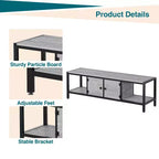 Meuble TV, Meuble TV rustique avec 2 espaces de rangement fermés et compartiment ouvert, Table de meuble TV en bois avec pieds réglables, Centre de divertissement multimédia
