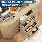 Meuble buffet, bar à café multifonctionnel cannelé de 120 cm avec 4 tiroirs et portes coulissantes - Bahut moderne en chêne