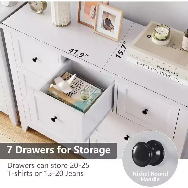 Commode à 7 tiroirs pour téléviseur de 48 pouces, meubles de rangement modernes en bois pour salon, chambre à coucher, dressing, bureau à domicile