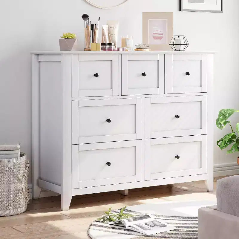 Commode à 7 tiroirs pour téléviseur de 48 pouces, meubles de rangement modernes en bois pour salon, chambre à coucher, dressing, bureau à domicile
