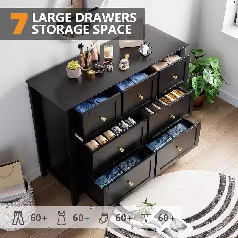 Commode à 7 tiroirs pour téléviseur de 48 pouces, meubles de rangement modernes en bois pour salon, chambre à coucher, dressing, bureau à domicile