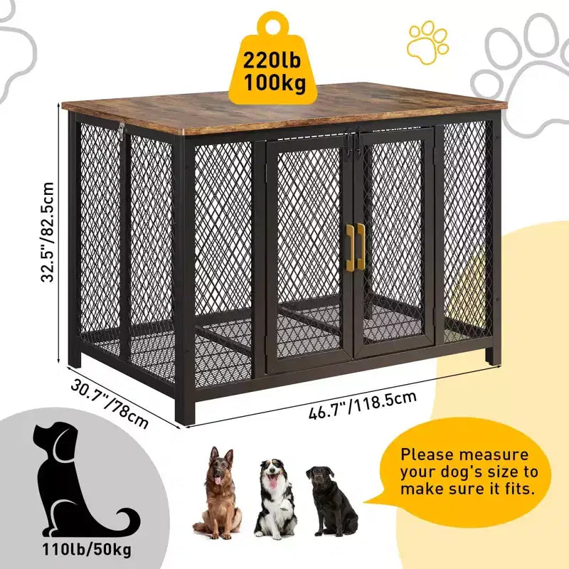 Cage pour chien, chenil en métal robuste de 119x79 cm - Meuble multifonctionnel avec rangement et ouverture par le haut pour animaux de taille moyenne/grande