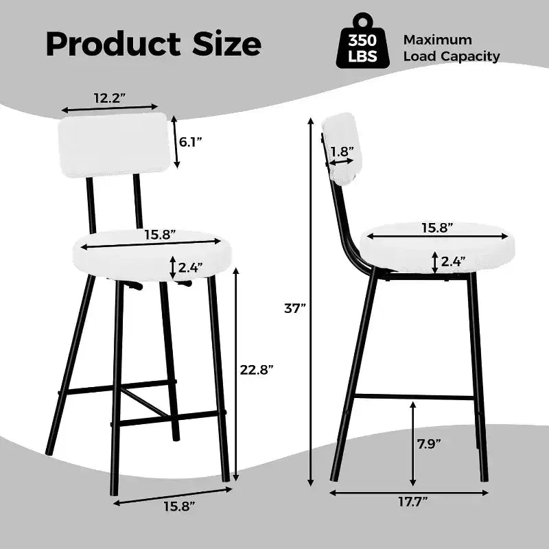 Tabourets de Bar avec Dossier Lot de 4, Tabourets Hauts de Cuisine, Chaises de Bar avec Dossier, Siège Industriel pour Salle à Manger Cuisine Bar