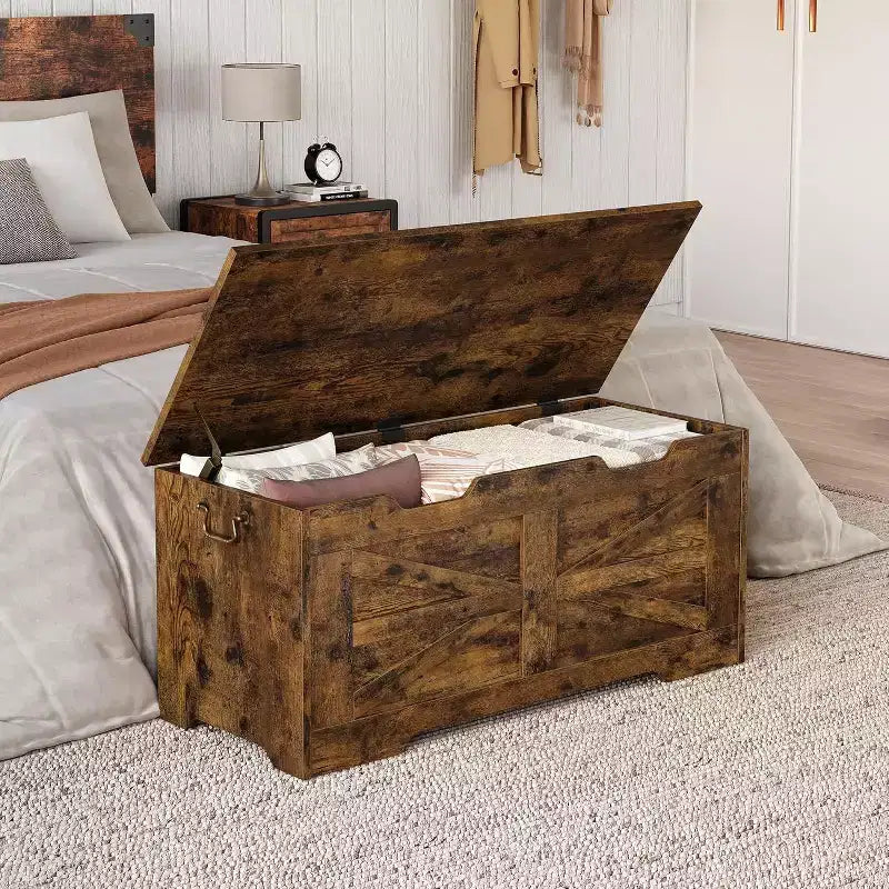 Banc de rangement décoratif Acekool, coffre d'entrée double usage avec charnière de sécurité