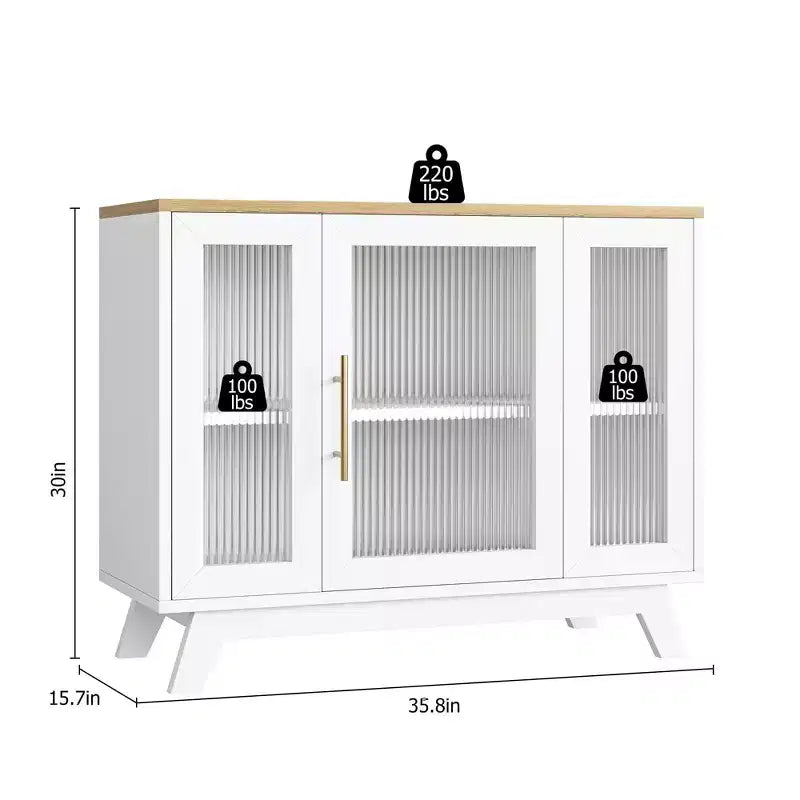 Coolmee Armoire de Rangement d'Appoint, Buffet 91 cm avec Porte en Verre Cannelé et Étagère Réglable, Meuble Bar à Café pour Cuisine, Salle à Manger
