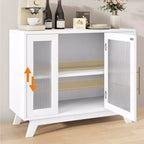 Coolmee Armoire de Rangement d'Appoint, Buffet 91 cm avec Porte en Verre Cannelé et Étagère Réglable, Meuble Bar à Café pour Cuisine, Salle à Manger