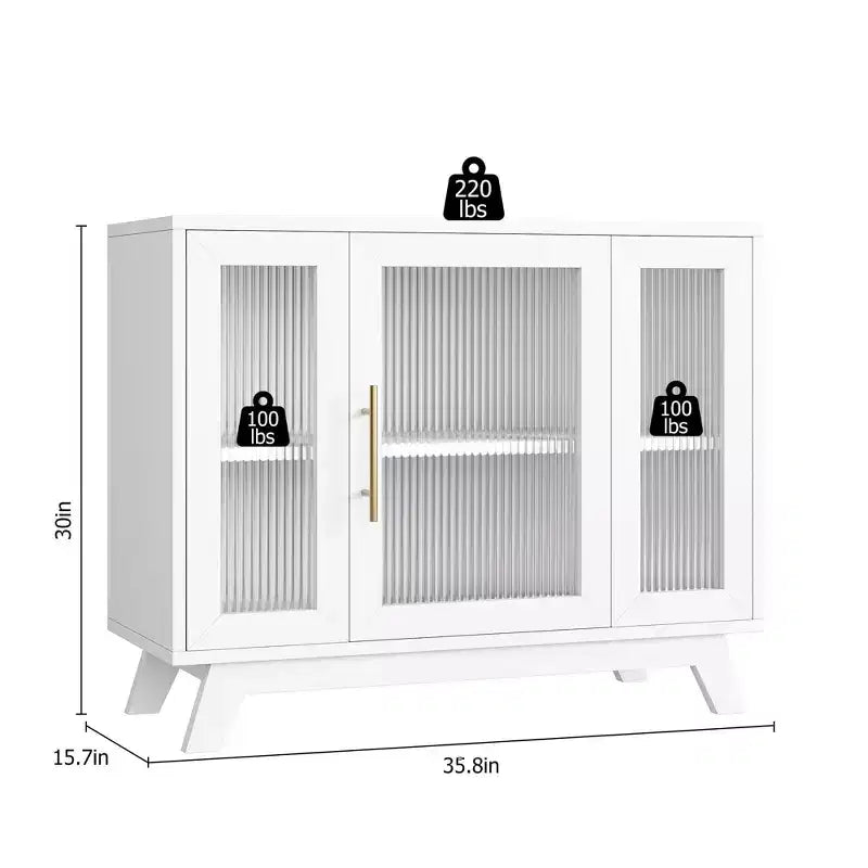 Coolmee Armoire de Rangement d'Appoint, Buffet 91 cm avec Porte en Verre Cannelé et Étagère Réglable, Meuble Bar à Café pour Cuisine, Salle à Manger