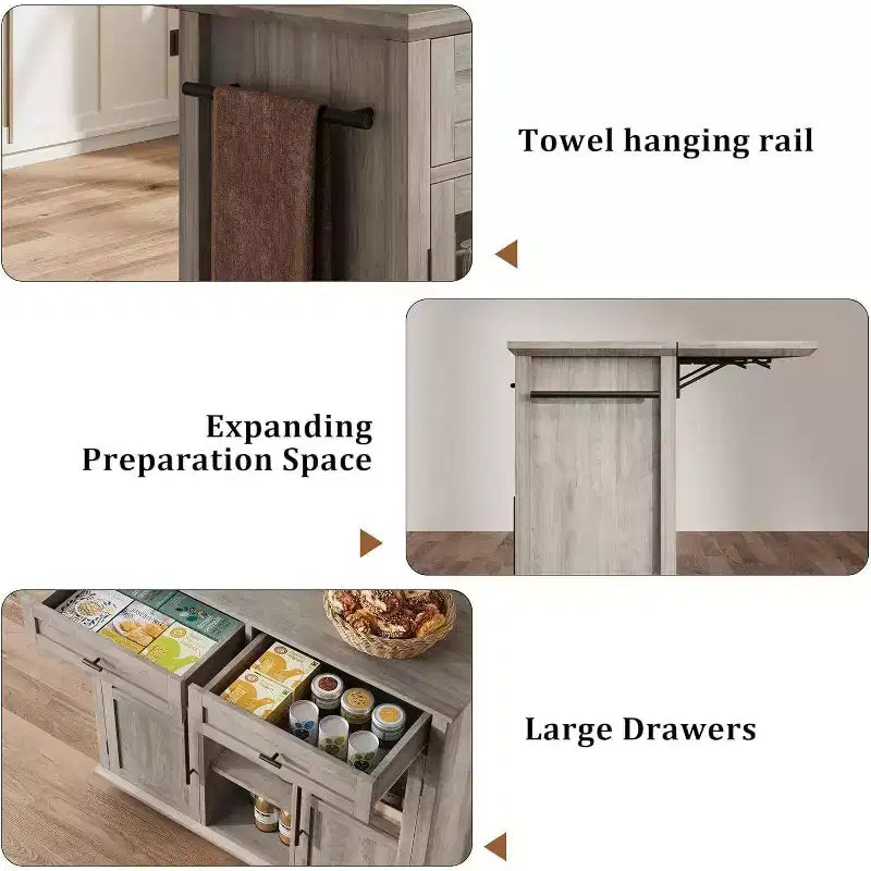Îlot de cuisine roulant Coolmee avec abattant, desserte à roulettes avec rangement, chariot de micro-ondes sur roulettes, desserte de bar de table pour cuisine avec porte-serviettes