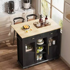 Îlot de cuisine roulant Coolmee avec abattant, desserte à roulettes avec rangement, chariot de micro-ondes sur roulettes, desserte de bar de table pour cuisine avec porte-serviettes
