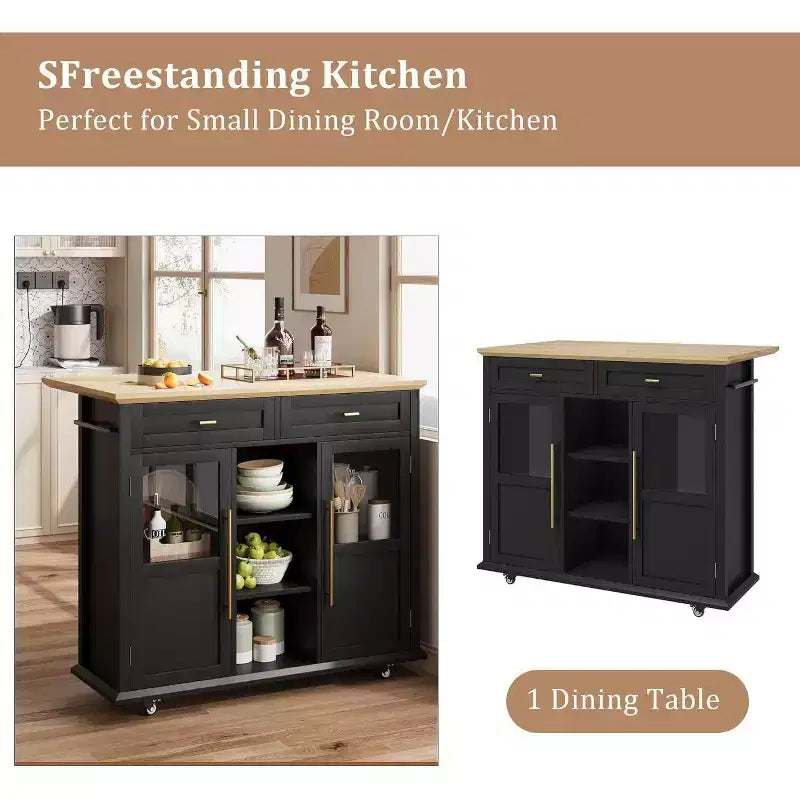 Îlot de cuisine roulant Coolmee avec abattant, desserte à roulettes avec rangement, chariot de micro-ondes sur roulettes, desserte de bar de table pour cuisine avec porte-serviettes
