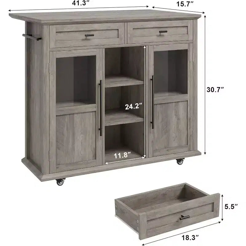 Îlot de cuisine roulant Coolmee avec abattant, desserte à roulettes avec rangement, chariot de micro-ondes sur roulettes, desserte de bar de table pour cuisine avec porte-serviettes