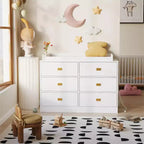 Commode à langer GustoWave pour chambre d'enfant, commode bébé 6 tiroirs avec dispositif anti-basculement, plateau imperméable